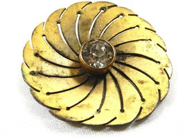 Vintage 1950&#39;s Gold tone metal Clear crystal rhinestone  Round pin brooch - £11.87 GBP
