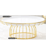 NEW Cake Display Stand Decorative Holder gold metal w/ white ceramic pla... - $17.95