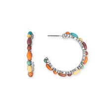 Dyed Multi Color Stone C Shape Hoop Silver Tone Fashion Women&#39;s Earring Gifts - £35.47 GBP