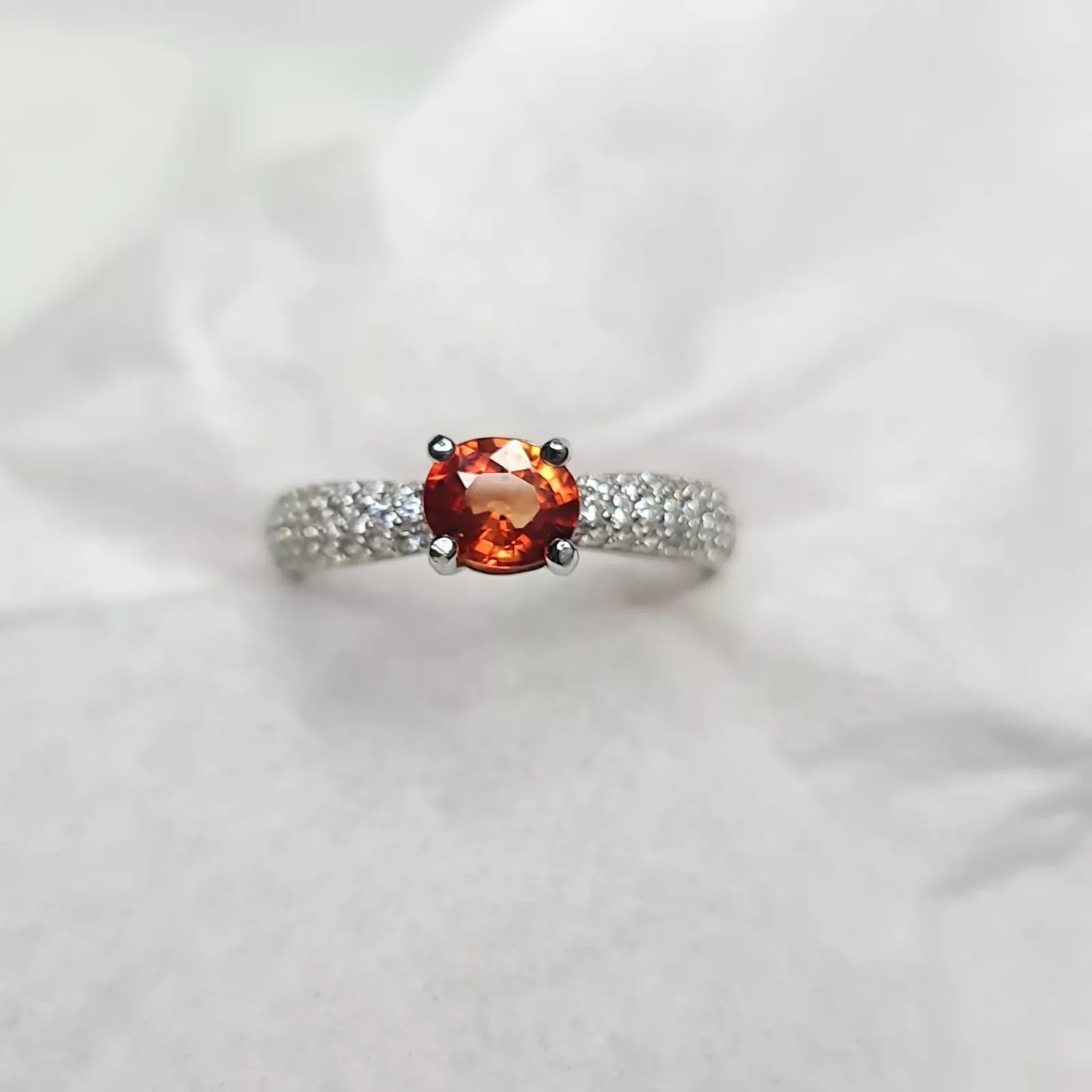 Natural Songea Orange Sapphire Solitaire Silver Ring 925 Stamp - $38.00