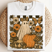 Retro Fall Ghost PNG, Halloween Floral Ghost Clipart, Checkerboard Halloween PNG - $3.43 CAD