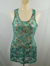 Wet Seal Blue Lace Sheer Top Floral Tank S - £11.76 GBP