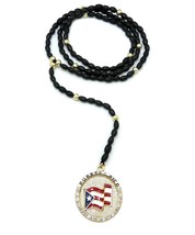 New Puerto Rico Round Pendant 5mm/30&quot; Wooden Bead Rosary Chain Necklace RC3985 - £13.47 GBP