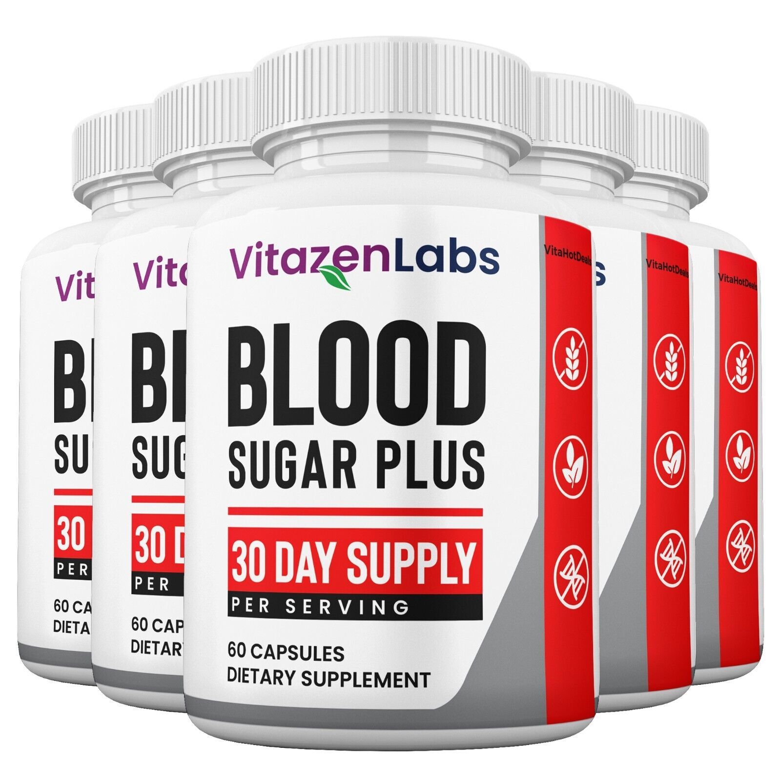 5 Pack VitazenLabs Blood Sugar Plus Capsules Official Maxi Strength
