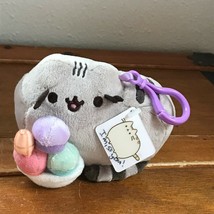 Plush Taupe Colored PUSHEEN Kitty Cat w Plastel Colored Bowl of Ice Cream Backpa - £8.85 GBP