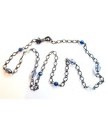 NEW Lacy Filagree Necklace w/ Clear &amp; Blue Crystal Beads on Black Metal ... - £10.12 GBP