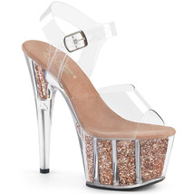 PLEASER ADORE-708G Women&#39;s 7&quot; Heel Platform Ankle Strap Sandal W/ Glitte... - £48.55 GBP