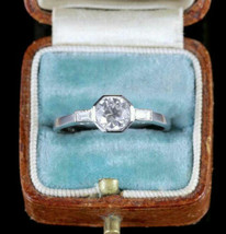 Beautiful 1.50Ct Bezel Set Diamond Engagement Ring Solid 14K White Gold Size 5 - £215.54 GBP