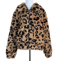 Avec Les Filles Jacket Womens Medium Brown Black Leopard Animal Sherpa F... - $59.98
