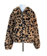 Avec Les Filles Jacket Womens Medium Brown Black Leopard Animal Sherpa F... - £47.88 GBP