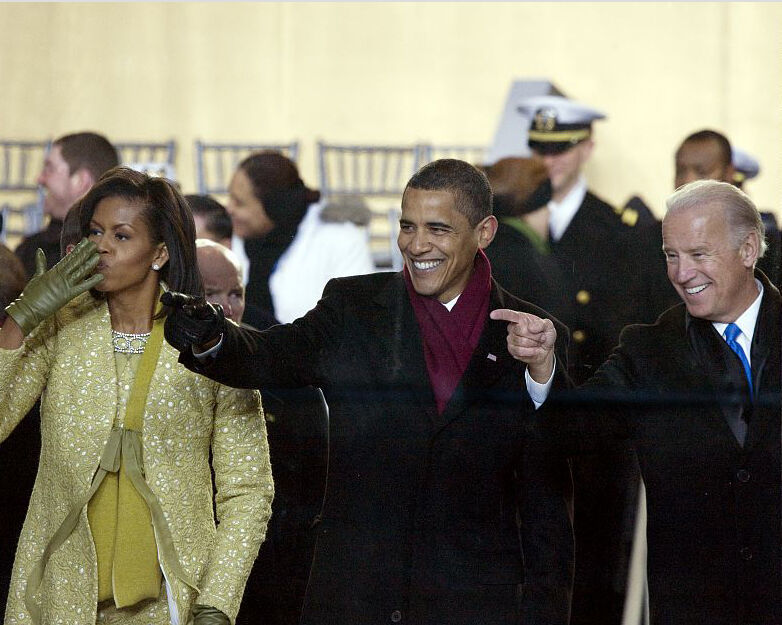 Primary image for President Barack Obama with Michelle and VP Biden Inaugural Parade Photo Print