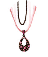 Swarovski Element Crystal New Copper Pink Rose Oval Pendant Necklace Wom... - £7,830.60 GBP