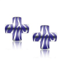 High Polish Stainless Steel Purple Enamel Plus Sign Earrings TK316 - £7.65 GBP