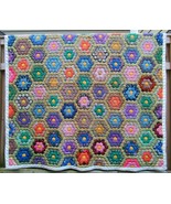 VINTAGE HAND SEWN QUILT cotton 84x80 handmade grandmothers garden high loft - $678.43 CAD