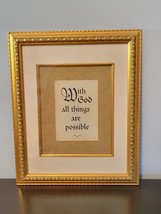 With God All Things Are Possible 13 1/2&quot; x 16 1/2&quot; Framed Gold Gilt Print - £11.83 GBP