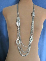 Vintage Chain Necklace and Earring Parure Silver Tone Multi Layer - £7.85 GBP