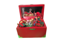 Vtg 1970s Red Wooden Music Box Toy Box W/Mirror Inside Cover 5.5&quot;L x 6&quot;T Video - £15.73 GBP