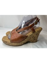 BOC Born Concepts Wedge Sandals Womens Size 8 Brown Leather Strappy Open... - £17.50 GBP