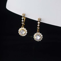 Pave Diamond Drop Earrings For Women Gold Hoop Dangle Earrings Fine Jewelry - $13.50