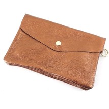 Metallic Italian Made Leather Clutch Crossbody Bag Brown Bronze - $904.22 MXN