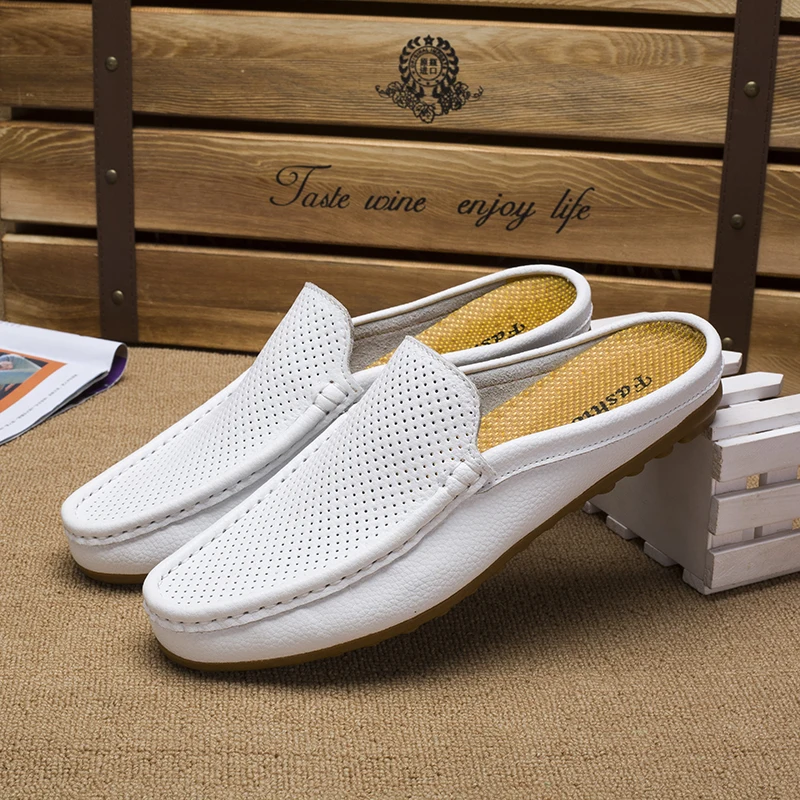 Summer Men&#39;s Shoes Casual Brand Mens Breathable Loafers Genuine Leather ... - £36.52 GBP