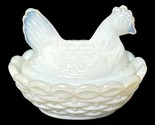 Vintage Small Opalescent White Milk Glass Hen Nest Mini Miniature Salt C... - $21.51