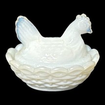 Vintage Small Opalescent White Milk Glass Hen Nest Mini Miniature Salt C... - $21.51