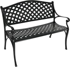 Sunnydaze Outdoor Patio Bench with Black Checkered Design - Durable Cast - £258.98 GBP