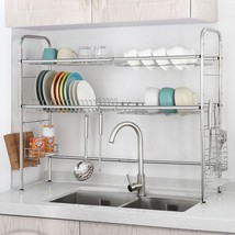 Dish Drying Rack Over Sink Stainless Steel Kitchen Drainer Cutlery Shelf 2-Tier - £52.86 GBP