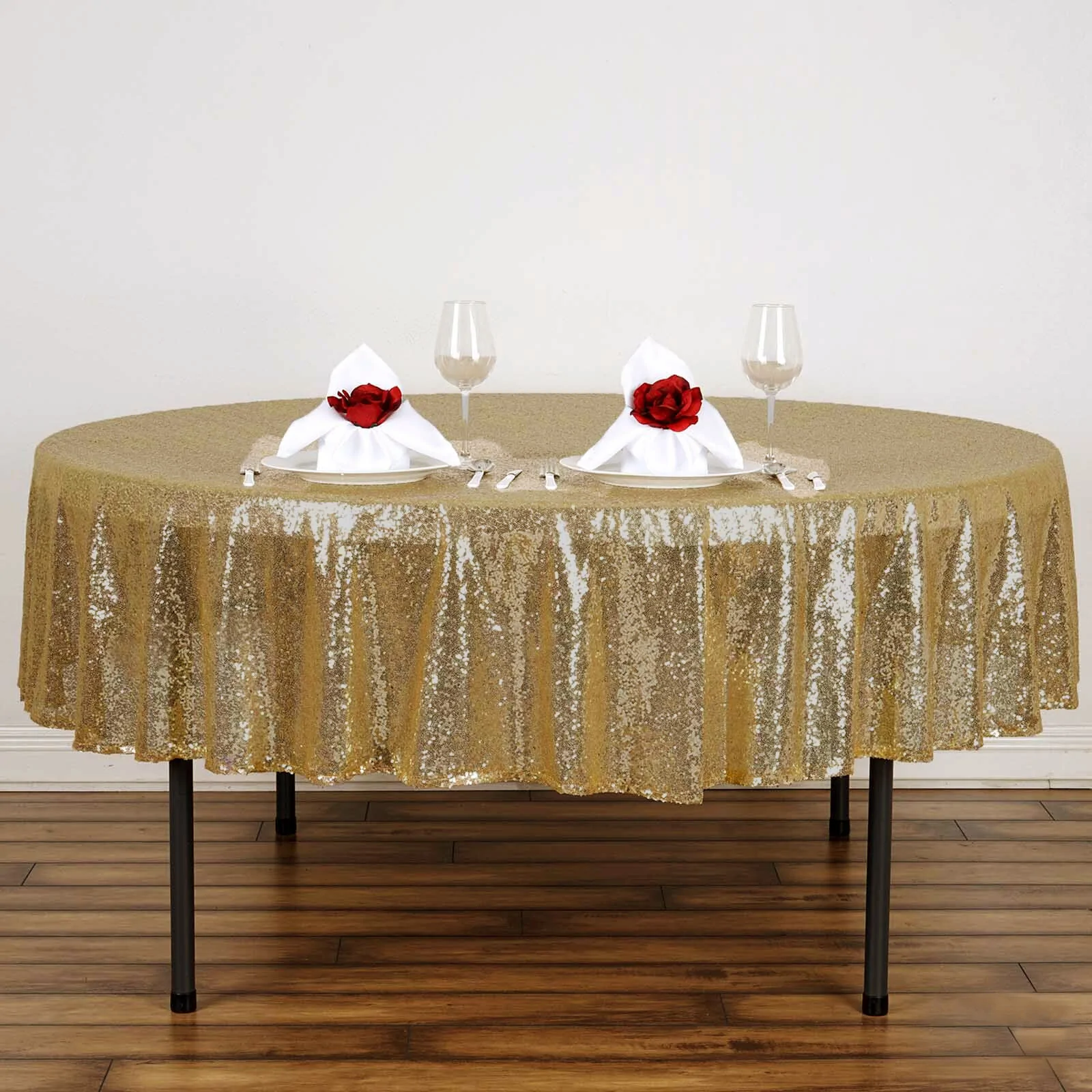 Champagne - 90&quot; Round Tablecloths LUXURY COLLECTION Duchess Sequin Wedding - £49.88 GBP