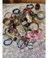 3 Pounds Jewelry Bracelets:  Bangles, Beads, Leather, Wood, Pearls Vintage - $18.99