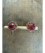 Vintage 60s 1966 Sarah Coventry Ruby Red Rhinestone Cluster Clip On Earr... - $31.96 CAD