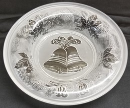 I) Christmas Holly Bells Decorative Frosted Glass Candy Dish Bowl 8&quot; Hol... - $4.94