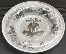 I) Christmas Holly Bells Decorative Frosted Glass Candy Dish Bowl 8&quot; Hol... - £3.69 GBP