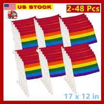 48 Pack Lot 12x17 Pride Flags Car Window Clip On Fan Banners Car Flag LG... - £5.50 GBP+