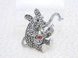 VTG Silver Tone Marcasite Green Red Rhinestone Elephant Pin Brooch - £30.32 GBP