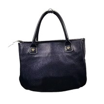 Talbots Navy Blue Leather Satchel Handbag Bag Pebbled Logo Hardware - £27.24 GBP