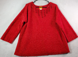 Ruby Rd Sweater Womens Size XL Red Knit Cotton Beaded Long Sleeve Round Neck - £12.18 GBP