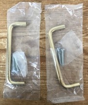 Set Pair 2 New Vtg 70s Solid Shiny Brass Drawer Cabinet Handles 3.75” Ce... - $33.71 CAD