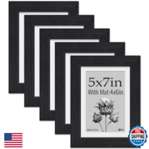 VCK 5x7 Picture Frame 5-Pack, Black Oak Wood Grain &amp; HD Glass, Display 4x6 - $50.53