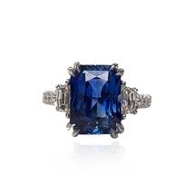 Unique Blue Sapphire Wedding Engagement Ring 14k White Gold Promise Ring For Her - £955.71 GBP