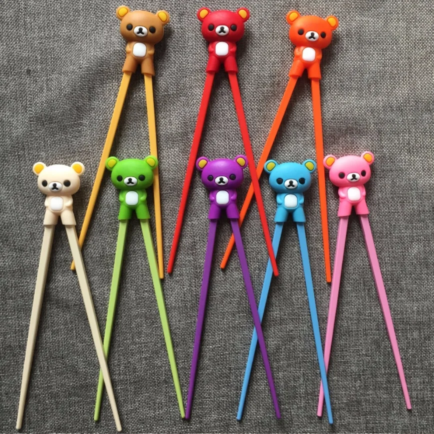 1 Pair Multi Color Cute Bear B Cat Learning Training Chopsticks For Kids Childre - £18.68 GBP