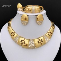 Gold Plated Jewelry Set Dubai Fashion Women Necklace Earrings Big Bracelet Niger - £53.61 GBP
