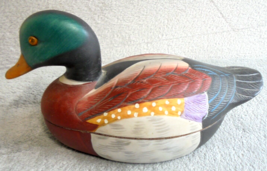 Vintage Jasco Mallard Duck Jewelry Box Trinket Dish Decoy Ceramic Felt Lined Men - £9.48 GBP