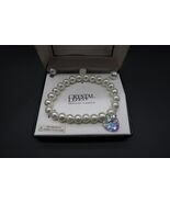 Crystale L&amp;J Faux Pearl Stretch Bracelet Swarovski Element Heart Charm &amp;... - $29.99
