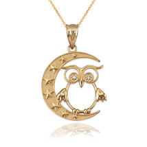 Gold Night Owl Diamond Pendant Necklace - £141.53 GBP+