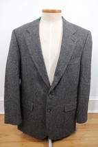 Vtg 90s Lands End 42L Gray LambsWool Tweed 2-Button Sport Coat Jacket - $34.28