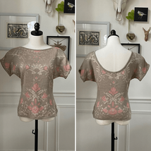 80s Knit Deville Boatneck Scoop Back Short Sleeve Knit Top Beige Taupe P... - $428.54 MXN