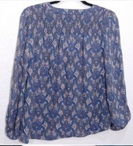 $144 JOIE Addie B silk v-neck pheasant blouse M gray+blue paisley 3/4 sl... - £10.95 GBP