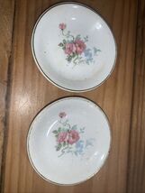 Summer Bouquet Plates (2) gold rim 3.25" round - $9.89